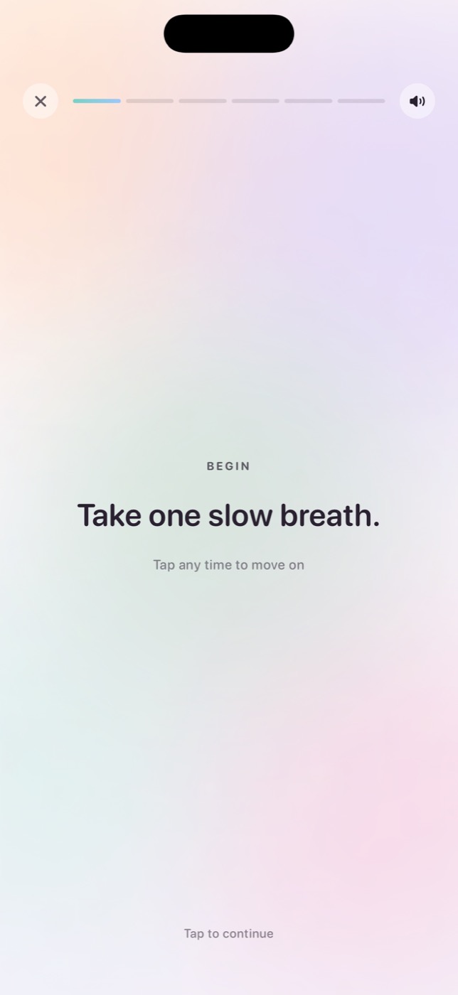 The MyDirection one-minute guided focus practice showing today's line