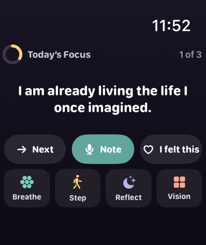 MyDirection on Apple Watch showing today's intention and step
